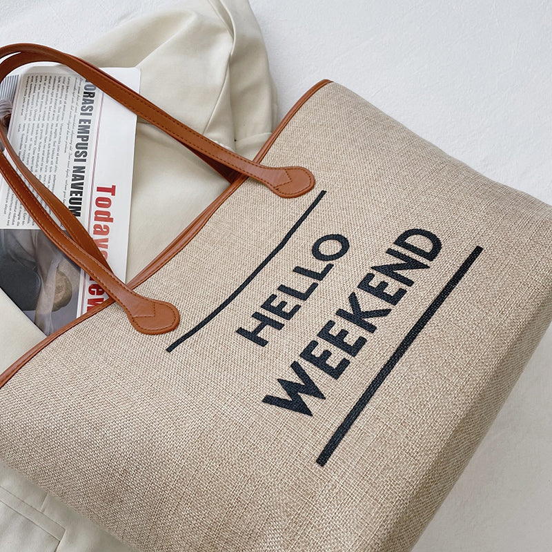 Canvas Fashion Printed Letters Large Capacity Shoulder Bag