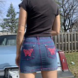 Butterfly Embroidery Slit Denim Hip Skirt
