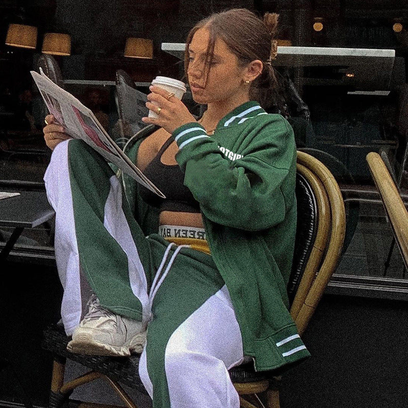 Letter Print Hit Color Baseball Uniform