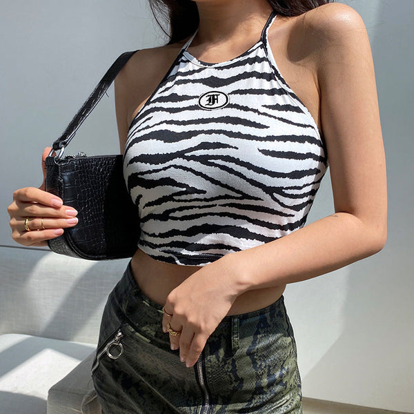 Contrast Color Halterneck Slim Fit Cropped Camisole