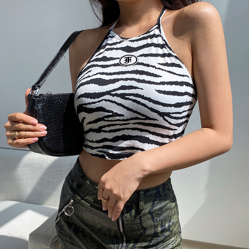 Contrast Color Halterneck Slim Fit Cropped Camisole