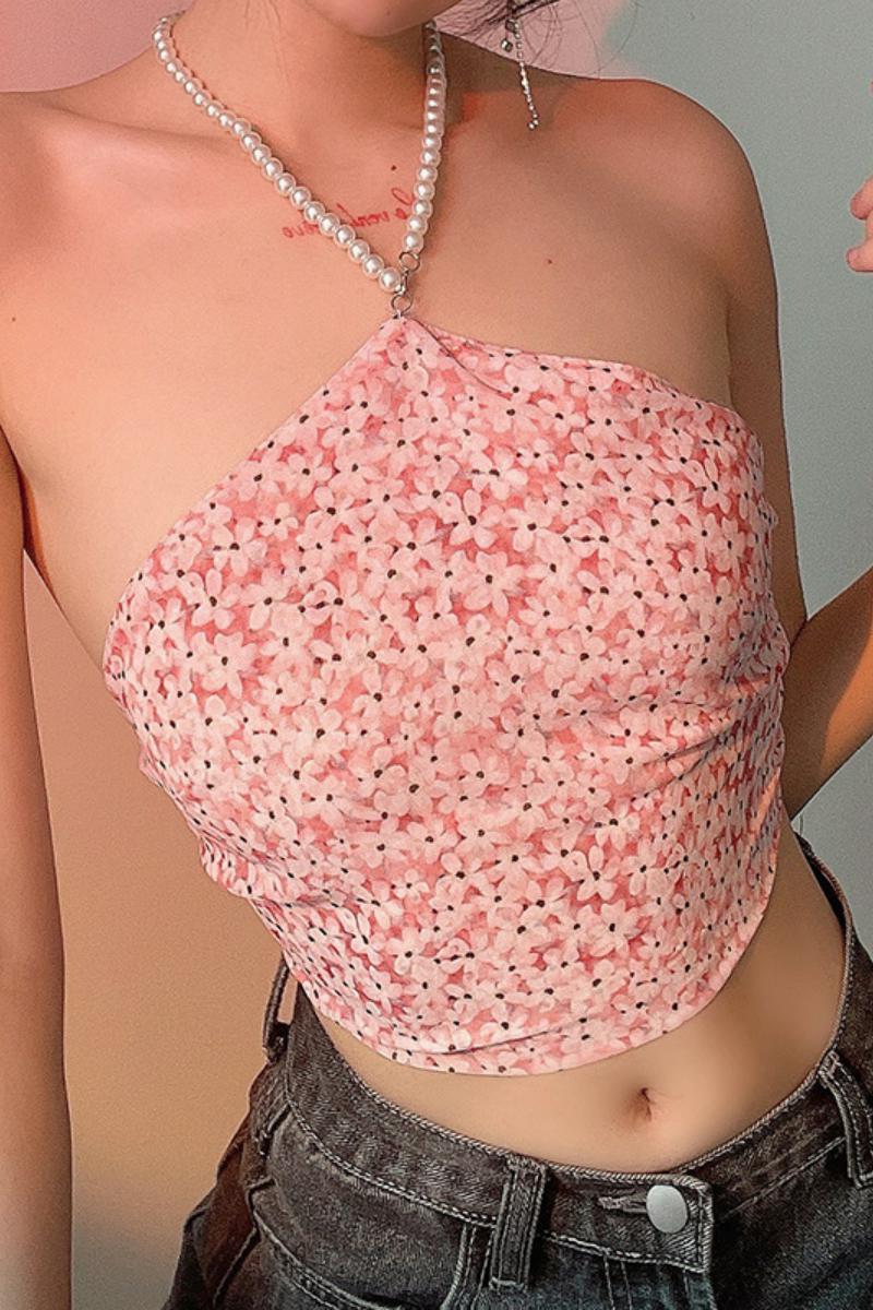 Hanging Neck Floral Cross Top