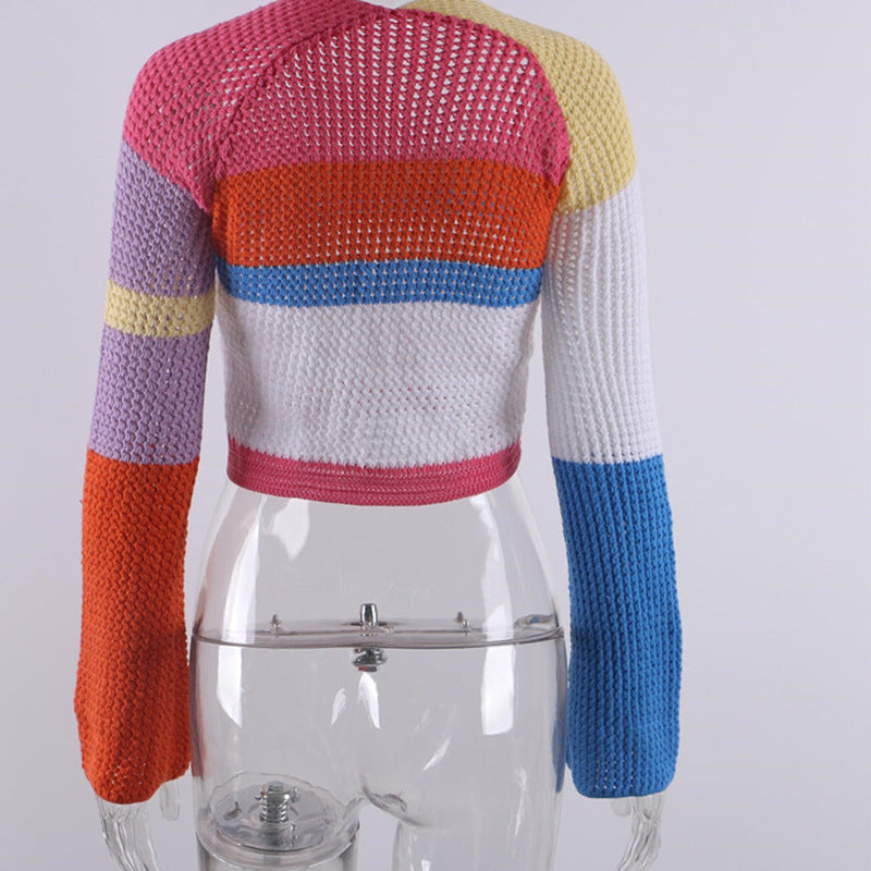 Contrasting Color Square Neck Long Sleeve Sweater