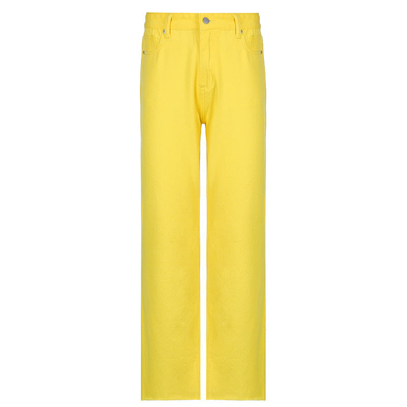 Candy Color High Waist Casual Straight Pants