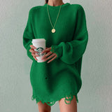 Loose Solid Color Ripped Sweater