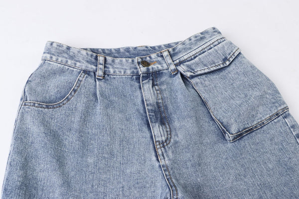 High Waist Tooling Patch Pocket Denim Trousers