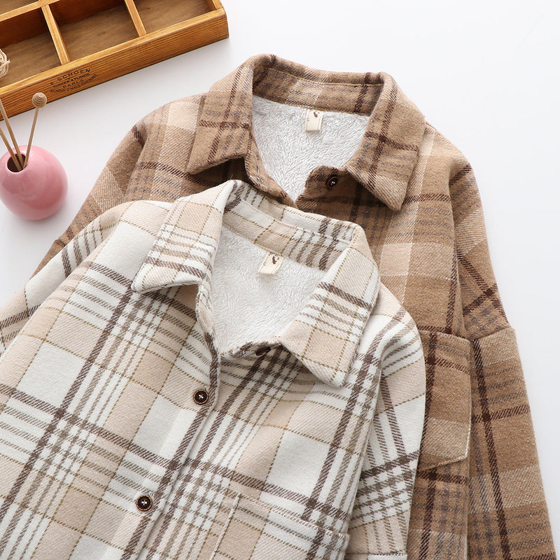 Warm Woolen Coat With Thick Plaid Shirt