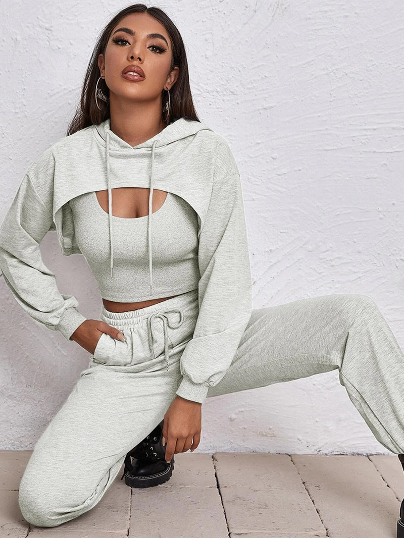 Sports Drawstring Hoodie Loose Three-Piece Suit