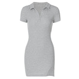 Fashionable Polo Collar Knitted Split Dress