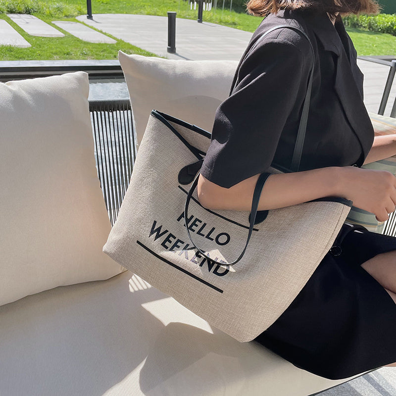 Canvas Fashion Printed Letters Large Capacity Shoulder Bag