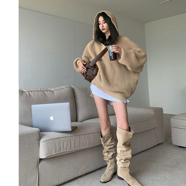 Casual Knitted Hooded Sweater