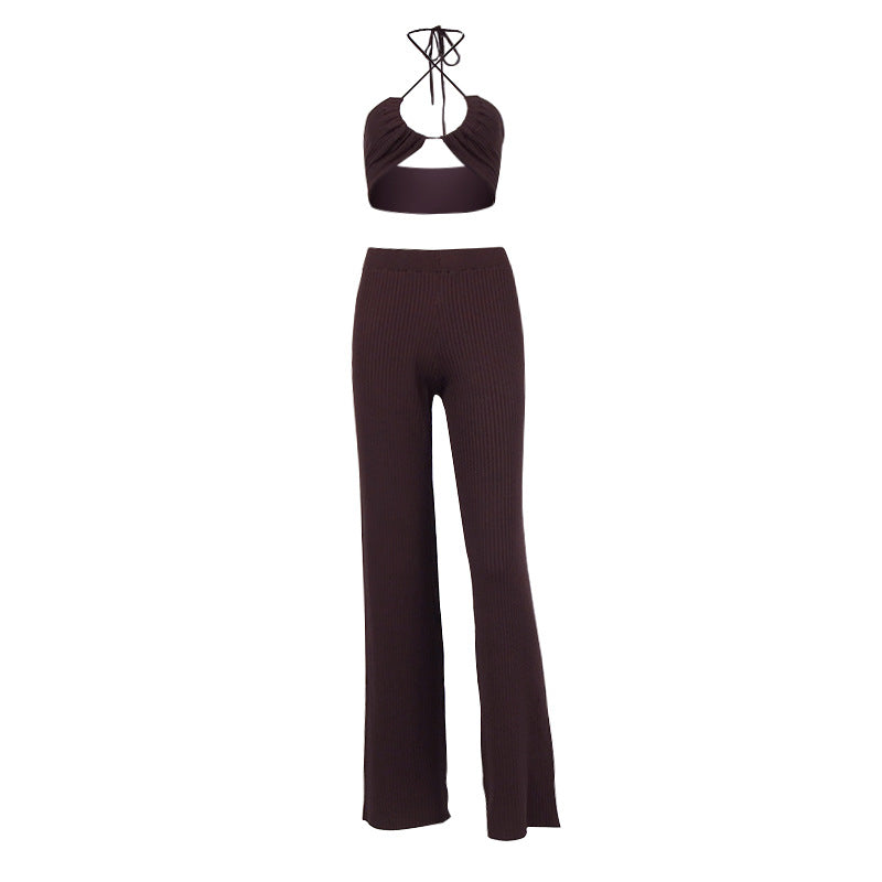Two-piece Wide-leg Trousers With Umbilical Vest