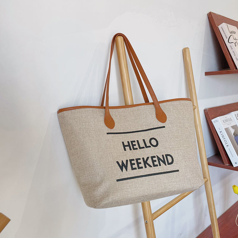 Canvas Fashion Printed Letters Large Capacity Shoulder Bag