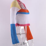 Contrasting Color Square Neck Long Sleeve Sweater