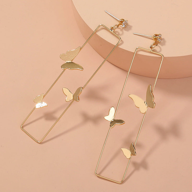 Long Geometric Metal Pop-up Butterfly Earrings