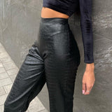 Slim Street Style Straight Leg Casual Leather Pants