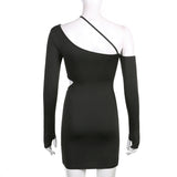 Irregular Slanted Shoulder Slit Long Sleeve Dress