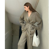 Knit Sweater & Straight Wide Leg Trousers Two peices