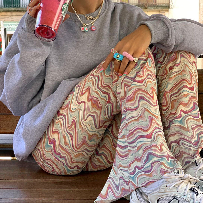 Slim Temperament High Waist Corrugated Flared Pants