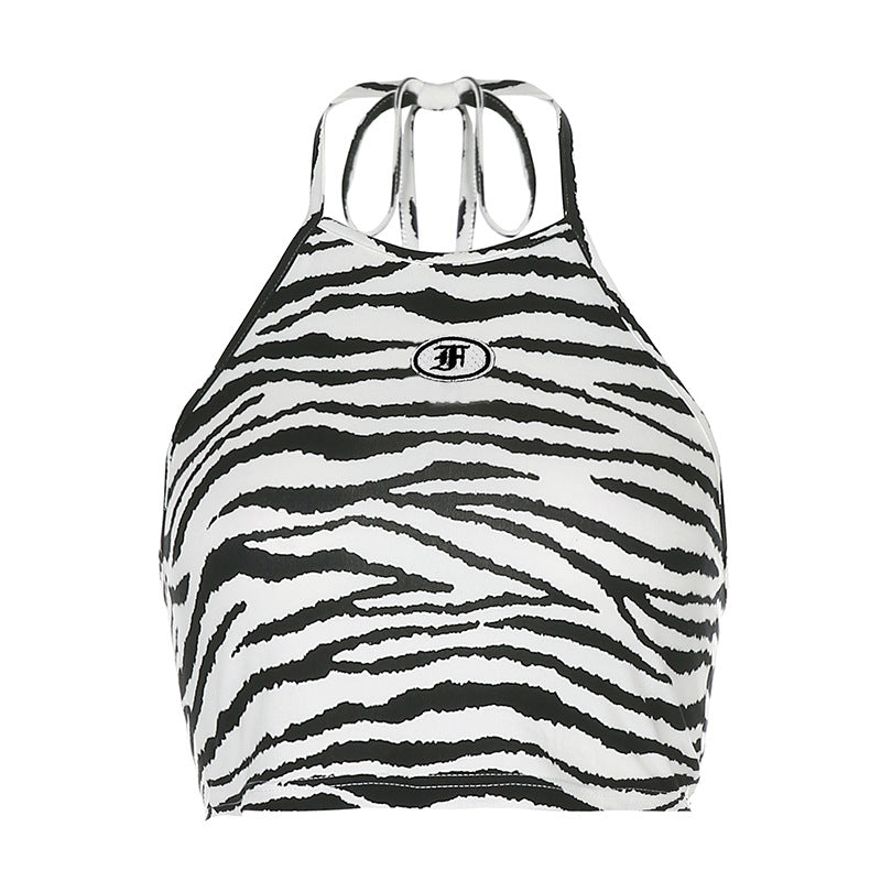 Contrast Color Halterneck Slim Fit Cropped Camisole