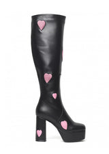 Zipper High Thick Heel Hearts Boots
