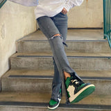 High-rise Ripped Slit Jeans