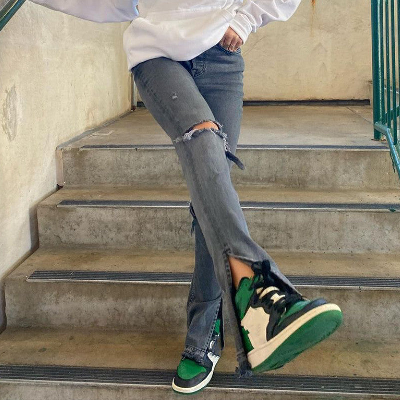 High-rise Ripped Slit Jeans