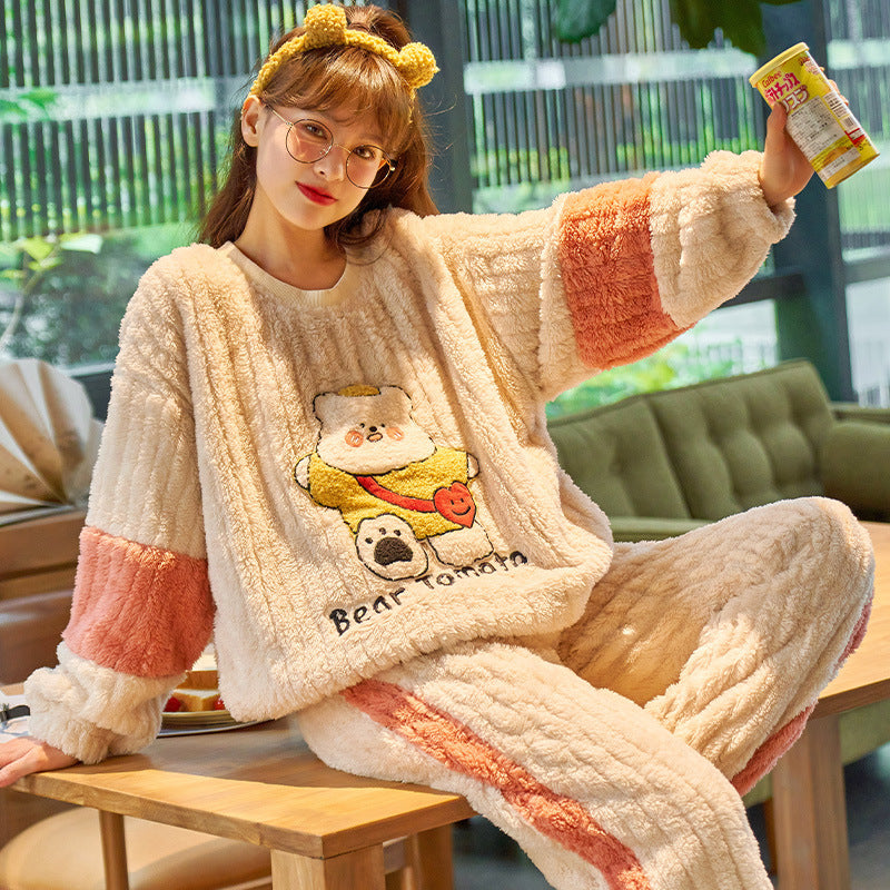 Autumn And Winter Thickened Flannel Pajamas
