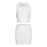 Lapel Sleeveless T-Shirt & High Waist Bag Hip Skirt Suit