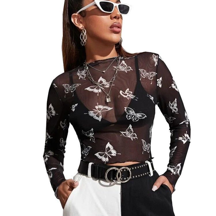 Butterfly Long-sleeved Mesh Long-sleeved T-shirt