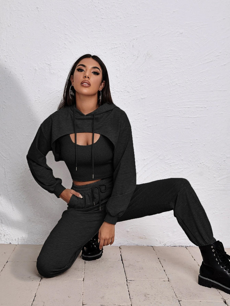 Sports Drawstring Hoodie Loose Three-Piece Suit