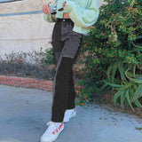 Asymmetric Stitching Contrast Color High-waist Jeans