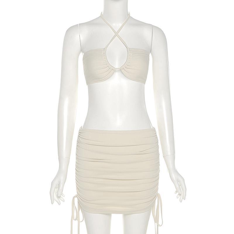 Halter Top High Waist Elastic Skirt Set