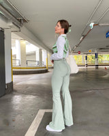 Simple Green Flared Slim Trousers
