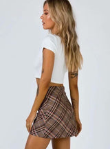 Brown Coffee Tartan Print Mini Skirt
