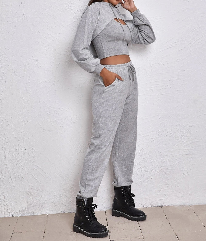 Sports Drawstring Hoodie Loose Three-Piece Suit