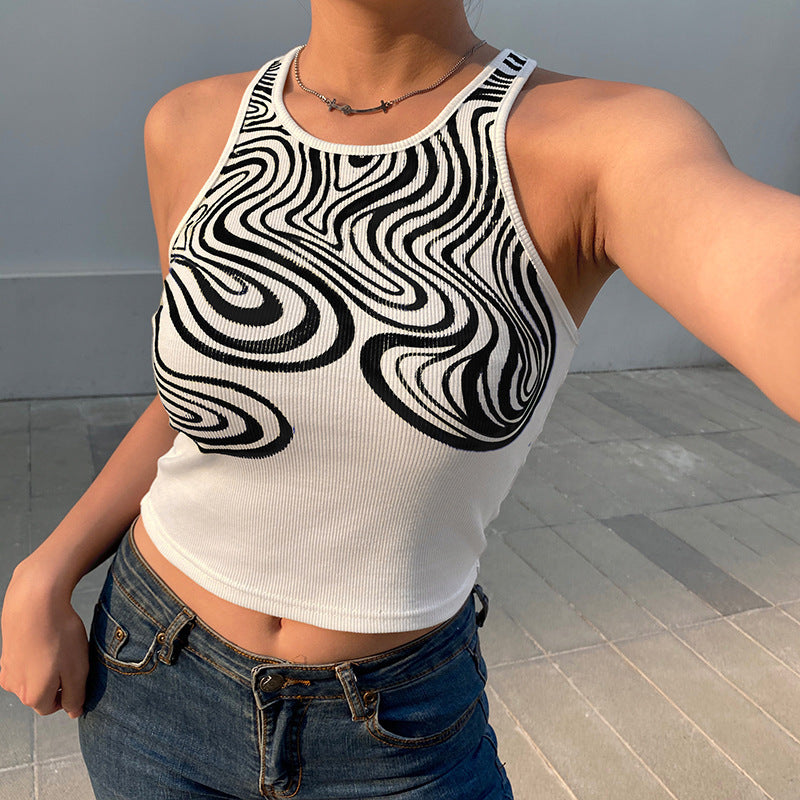 Sexy Corrugated Print Sleeveless Top