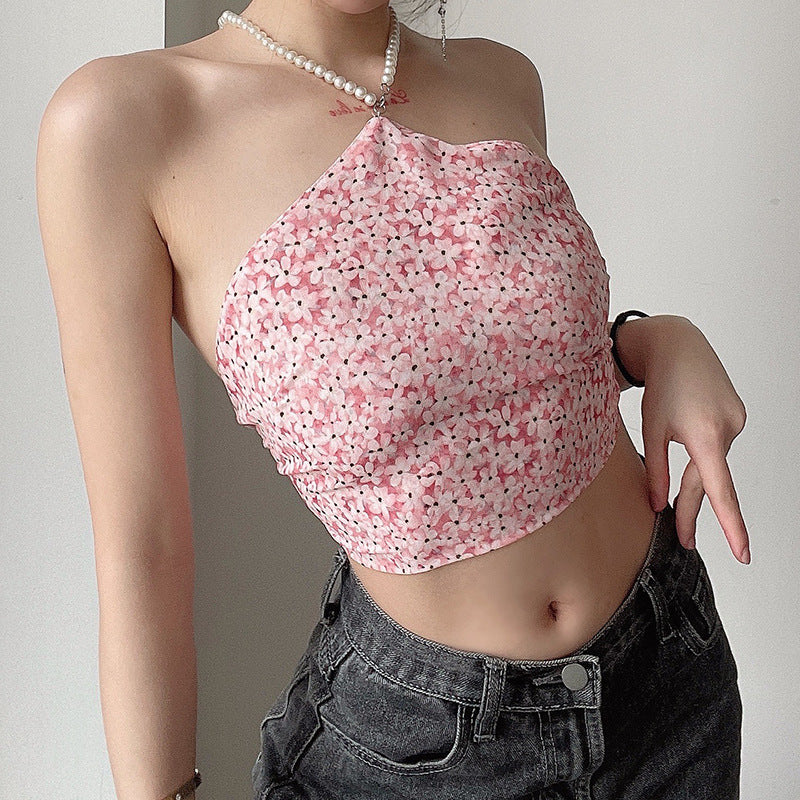 Hanging Neck Floral Cross Top
