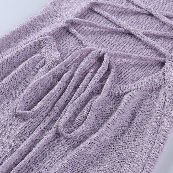 Sexy Big Backless Strappy Sling Long Sweater Dress