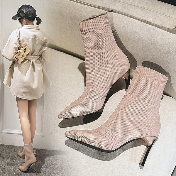 Knitted thick-heeled high-heeled socks