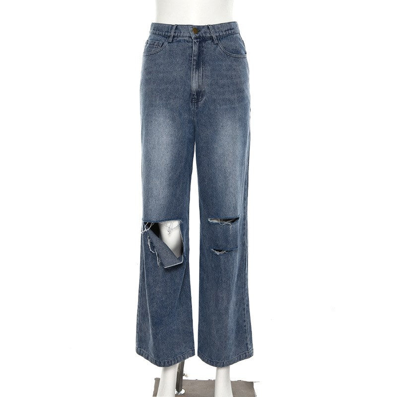 American Ripped High Waist Wide Leg Jeans