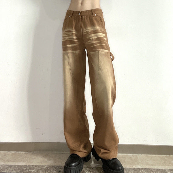 Brown High Waist Slimming Loose Straight-leg Pants