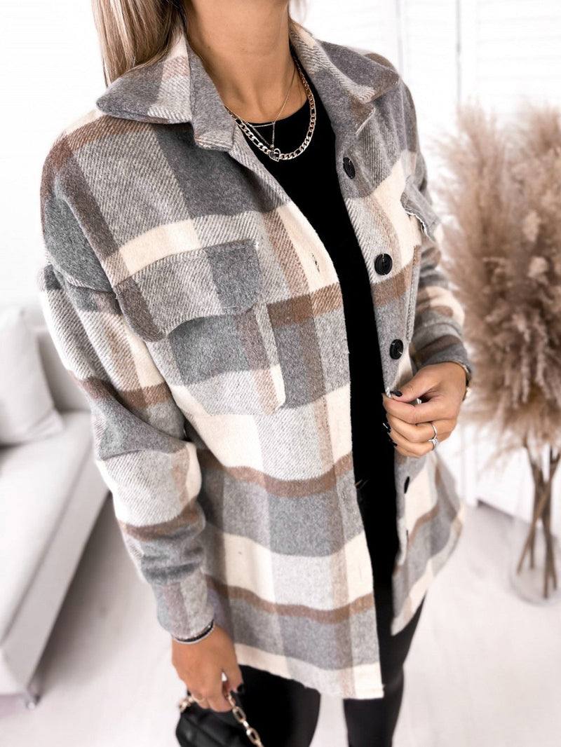 Long-sleeved Shirt Collar Woolen Jacket