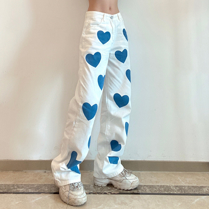 Love Print Contrast Color High-rise Jeans