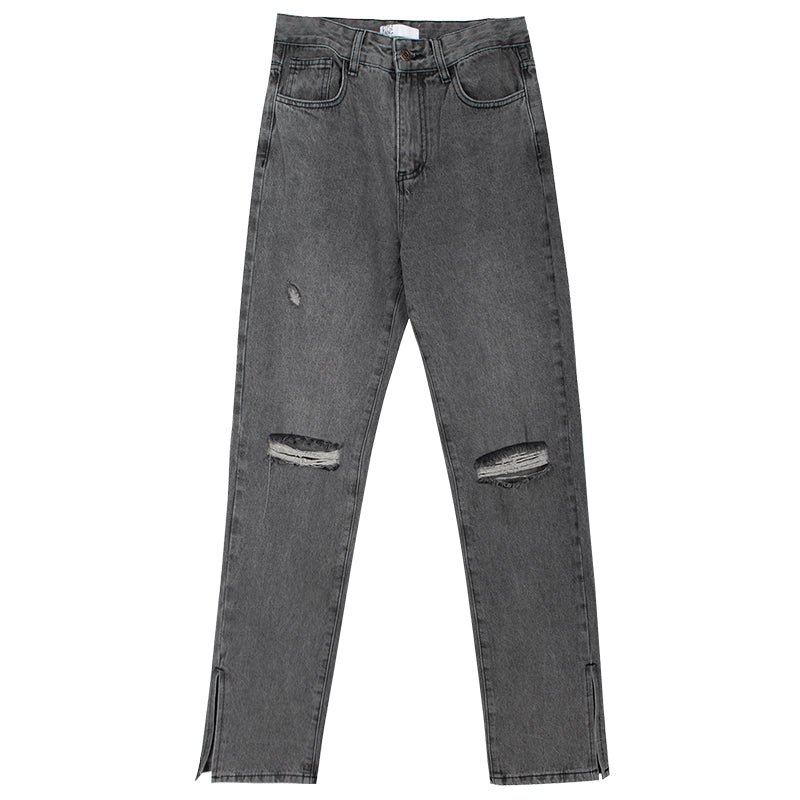 High-rise Ripped Slit Jeans