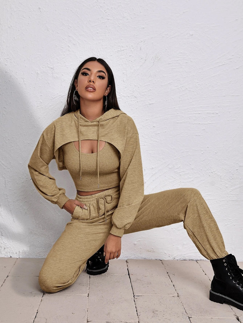 Sports Drawstring Hoodie Loose Three-Piece Suit