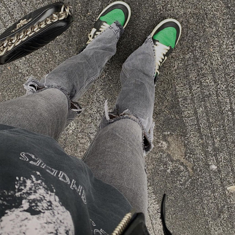 High-rise Ripped Slit Jeans