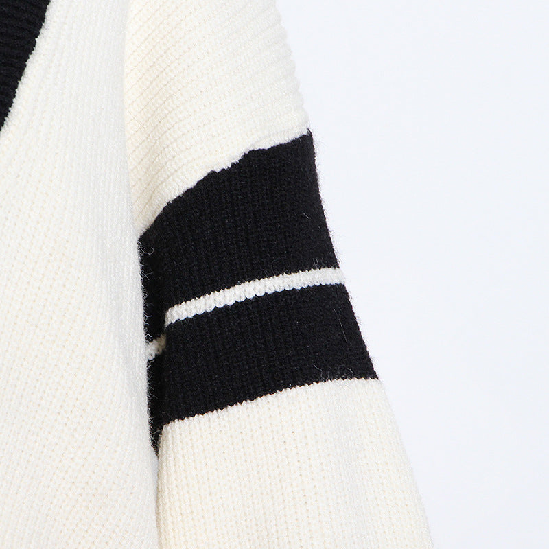 College Style Cardigan Black And White