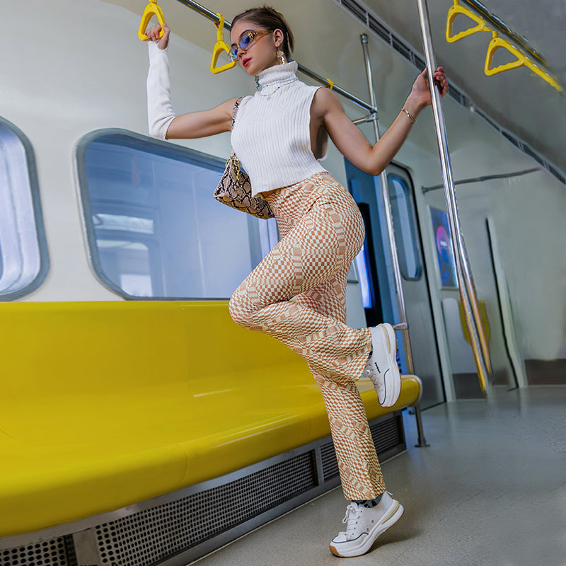 Plaid Casual Wide-Leg Pants