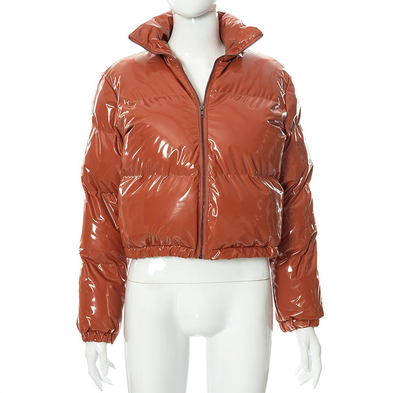 Zip Mirror Leather Warm Quilted Jacket